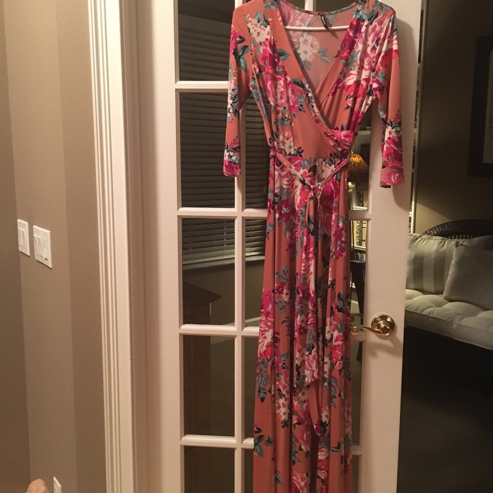 Janette Maxi Garden Floral Crossover Dress with Sash Belt